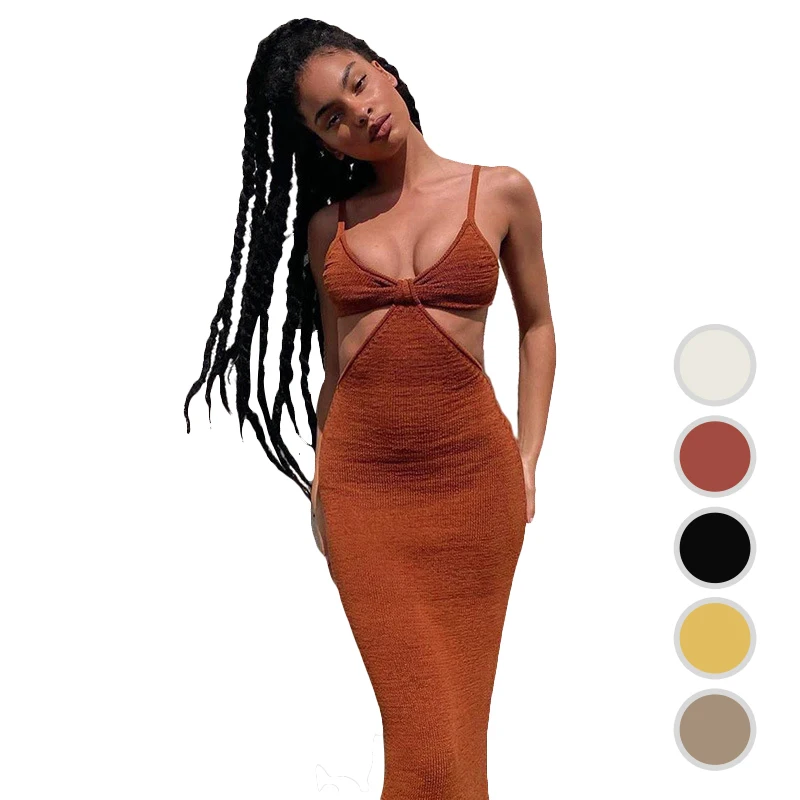 

Best Design Womens Dresses Solid Color Backless Sleeveless Hollow Out Spaghetti Strap Maxi Dress Dresses Women, Picture color