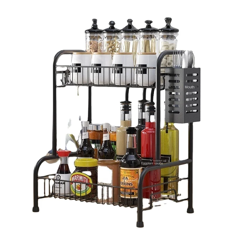 

Hot selling simple multifunctional 2 tier bathroom kitchen storage rack kitchen seasoning rack, Black