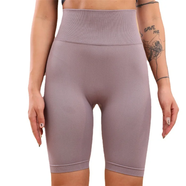 

Wholesale pure color running tummy control high waist booty push up gym biker gym sports wear yoga leggings shorts