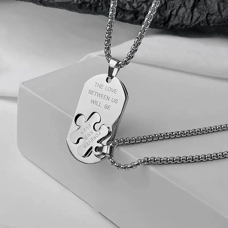 

2Pcs Couple Jewelry Stainless Steel Words Puzzle Pendant Necklace Romantic Lovers Puzzle Necklace Valentine's Day Gifts