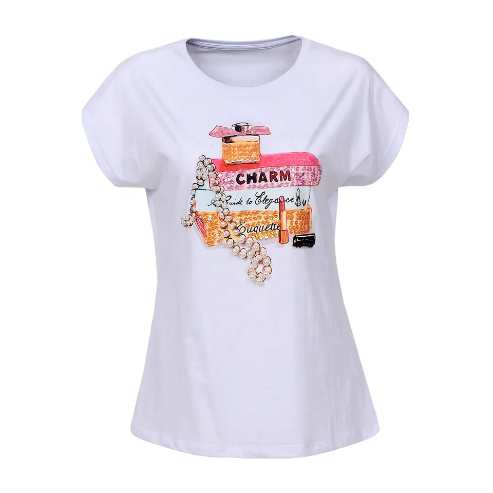 

Ladies Vintage T Shirt Women 3D Fashion Pearl Printing Graphic t shirts Cotton High Quality Summer Short Sleeve Women's t-shirts