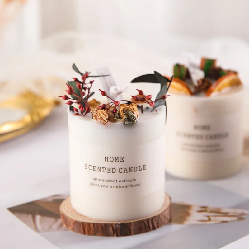 

Hot selling Luxury Aromatherapy Organic Fragrance oil Soy Wax Pillar Aroma Scented Candles Private Label with Dried Flowers