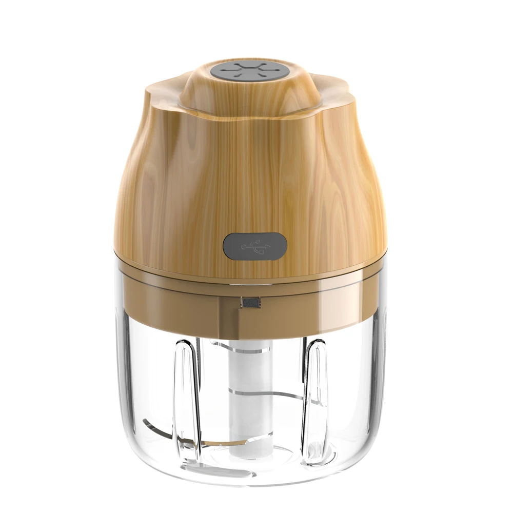 

Stainless Steel Blade 250ml Electric Portable Garlic Cutter Onion Food Grinder Machine Wireless Meat Vegetable Chopper, Deep wood grain or light wood grain