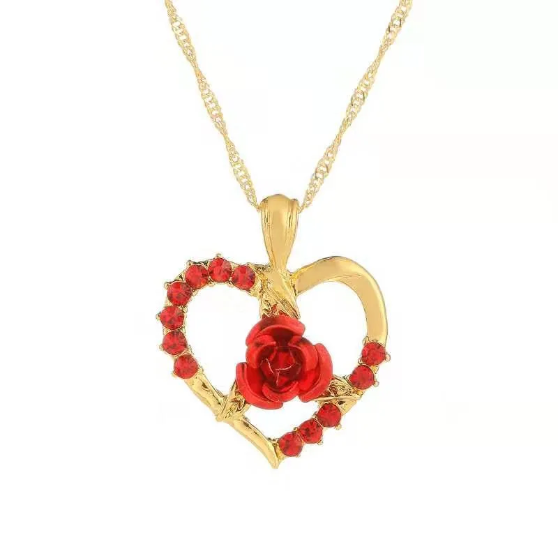 

Romantic Rose Gold Plated Necklaces Rose Love Heart Pendant Necklace Women