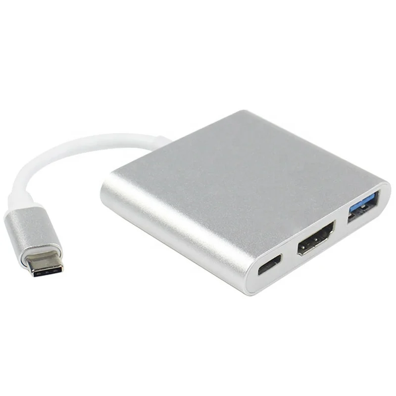 

OEM 1080P 3 in 1 USB Hub Type C USB C 3.1 To HDTV+USB Adapter With PD Charging Port, Silver&gold