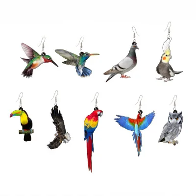

2021 New Arrival Girls Cute Earrings Different Birds Animal Printed Dangle Acrylic Earrings