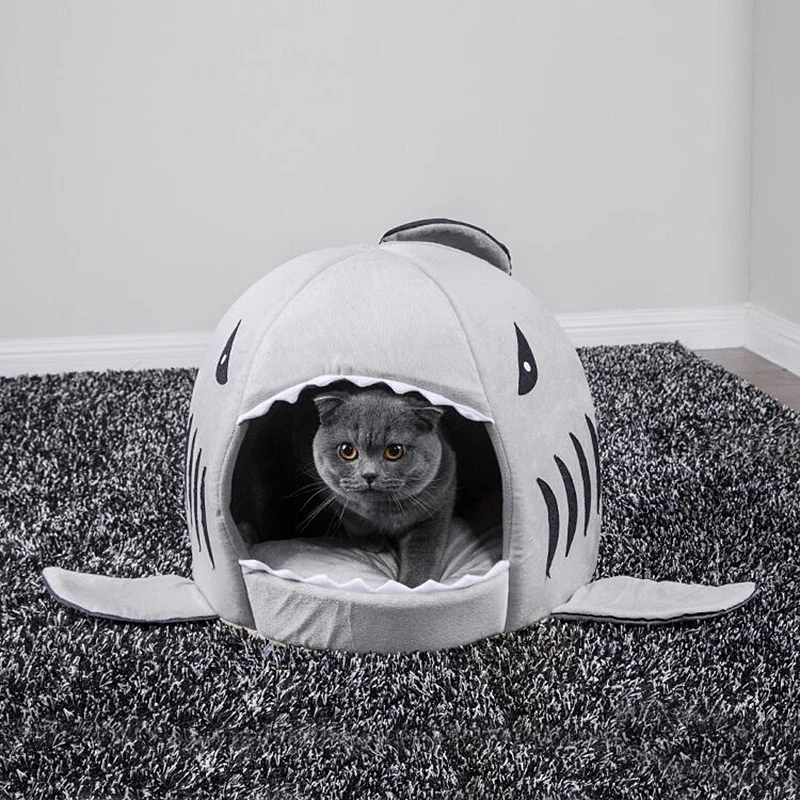 

Cat Bed Soft Pet Cushion House Shark For Large Dogs Tent High Quality Cotton Small Dog Sleeping Bag Travel Products Gear