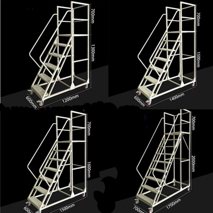 Step Ladder Side Railing Warehouse Heavy Lightweight Steel Step Ladder Stair With Wheel With ...