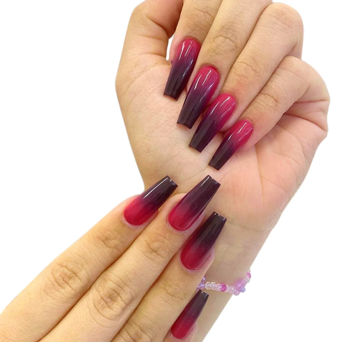 

Nail Art Long Ballet 24 Pieces Fake Nails Gradient Color Black Purple Pressing Glue