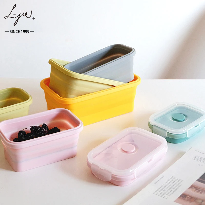 

Microwave heated silicone folded lunch box Collapsible Heat-resistent food box portable vegetable container foldable lunch box