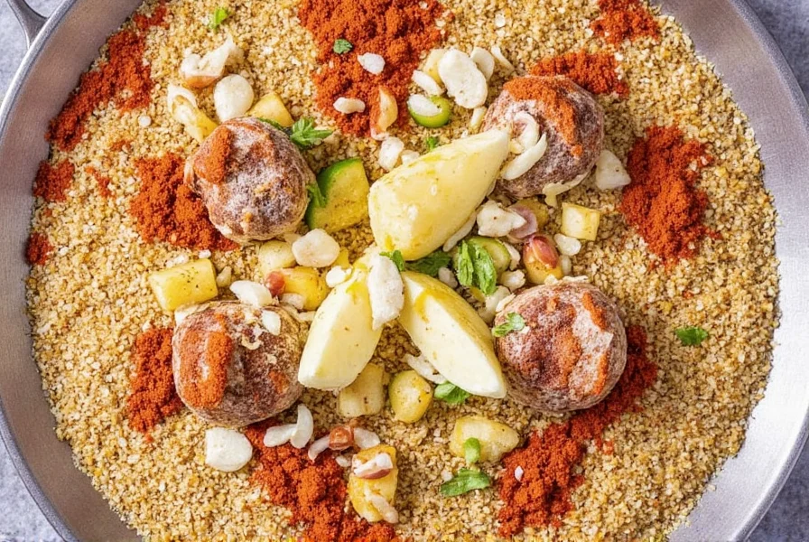 Peruvian spices laid out on a wooden table