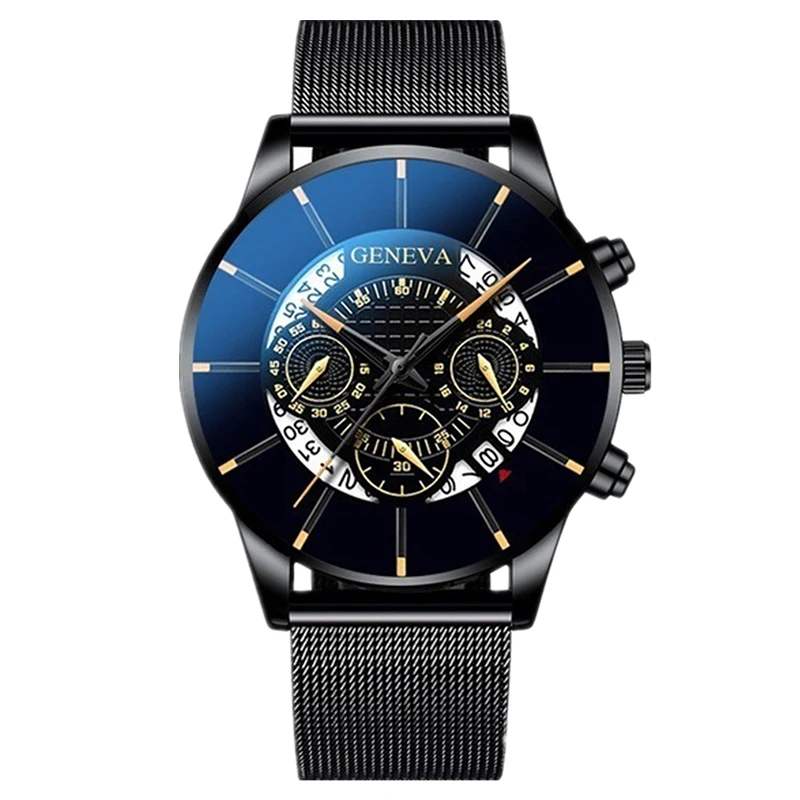 

Geneva Men's Watch Stainless Steel Calendar Quartz Wristwatch Men Sports Watch Clock hours