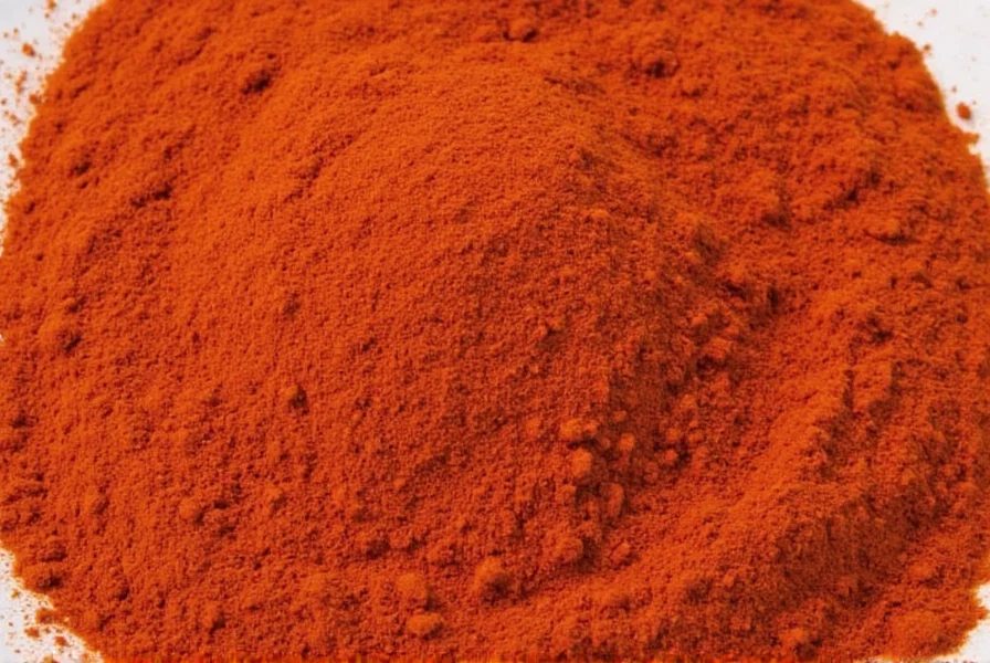 Close-up view of red chili powder in a glass bowl with measuring spoons showing texture and color