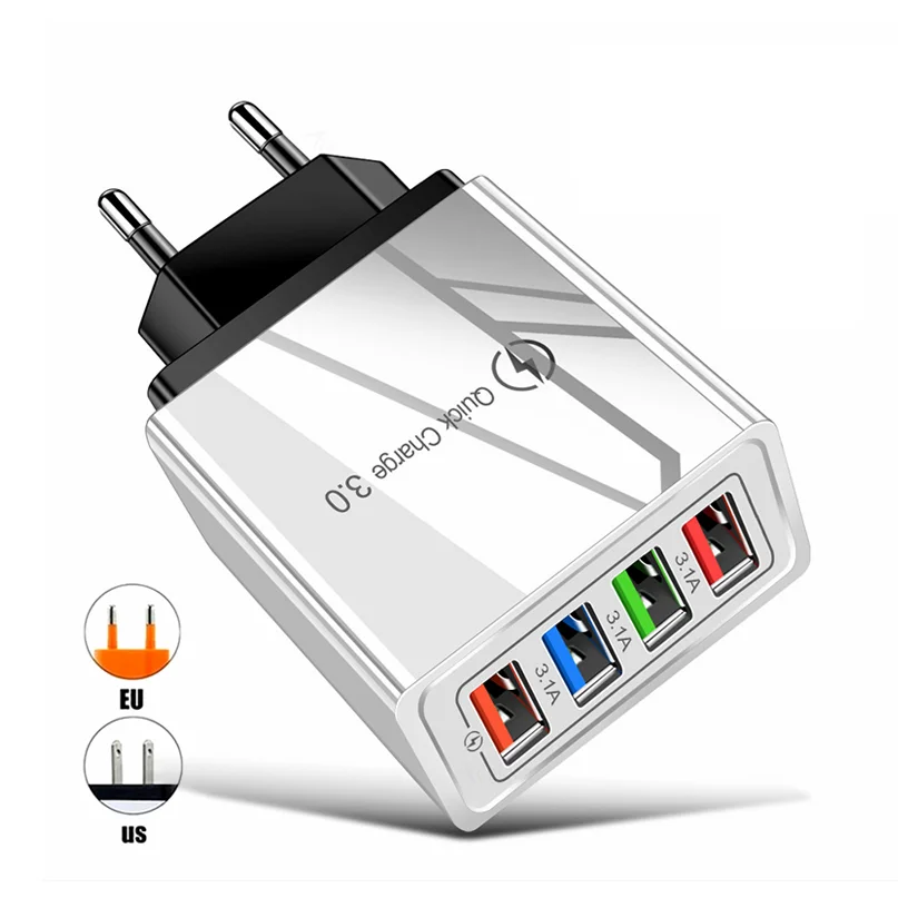 

Free Shipping 1 Sample OK New Travel Home Wall USB Charger QC3.0 Mobile Phone Multi-ports 4 USB Charger Adapter