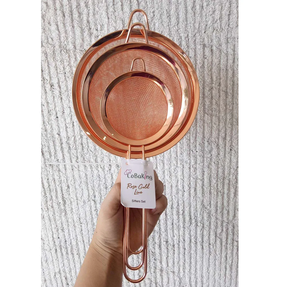 

Kitchen Accessories Rose Gold Stainless Steel Mesh Strainers Set Of 3, Customized color