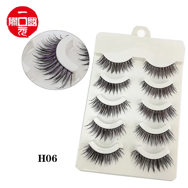 

One dollar Factory wholesale a box of 5 pairs of affordable 3D false eyelashes natural soft and thick curled eyelashes, Black color