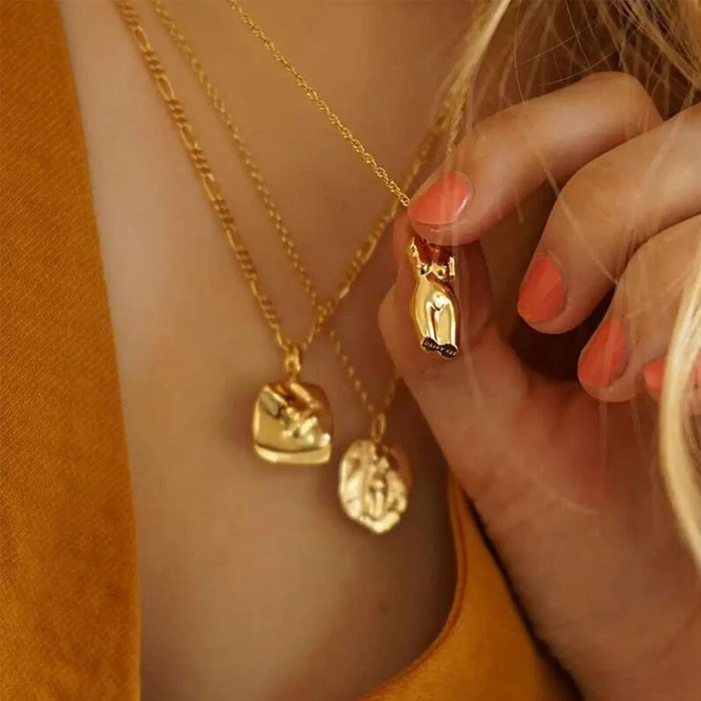 

Vintage 18K Gold Plated Stainless Steel Abstract Woman Body Face Pendant Neckalce Minimalist Jewelry