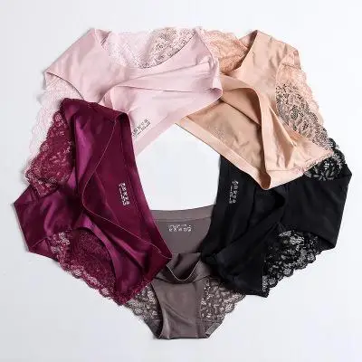 Ladies Sexy Satin Ice Silk Underwear Women Sexy briefs Seamless Lace Panties women's panties woman underwear