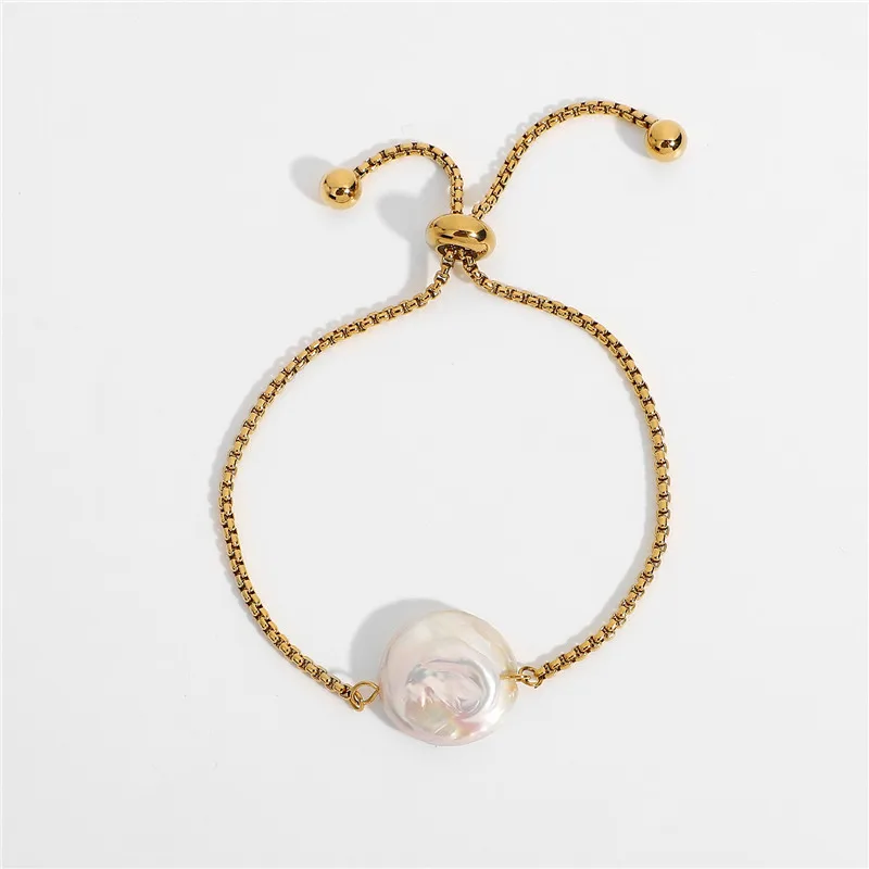 

Gattara 18k Gold Plated Stainless Steel Bracelet Freshwater Baroque Pearl Waterproof Jewelry Adjustable Bracelet Lady, Gold,silver