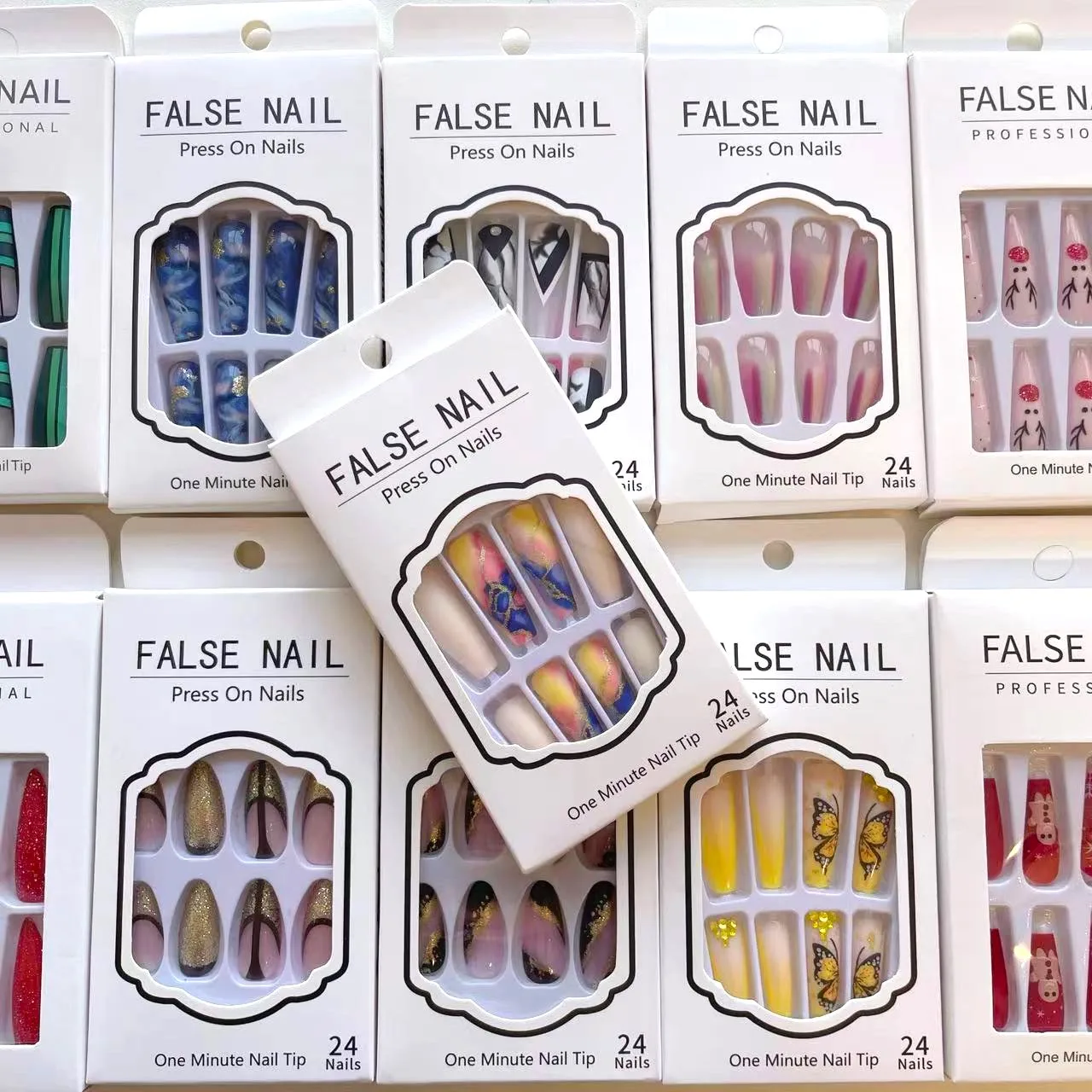 

Wholesale Vendor Luxury Long Press On Nails 24 Piece False Artificial Fingernail Acrylic Private Label Fake Nails With Glue