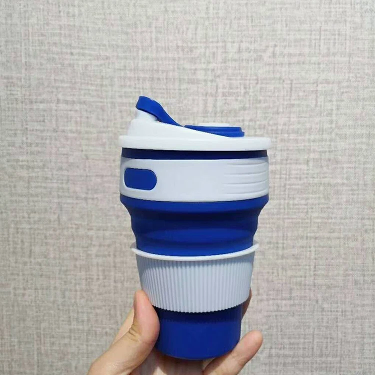 

2020 Logo reusable silicone folding collapsible travel coffee cup mug with lid, Colorful