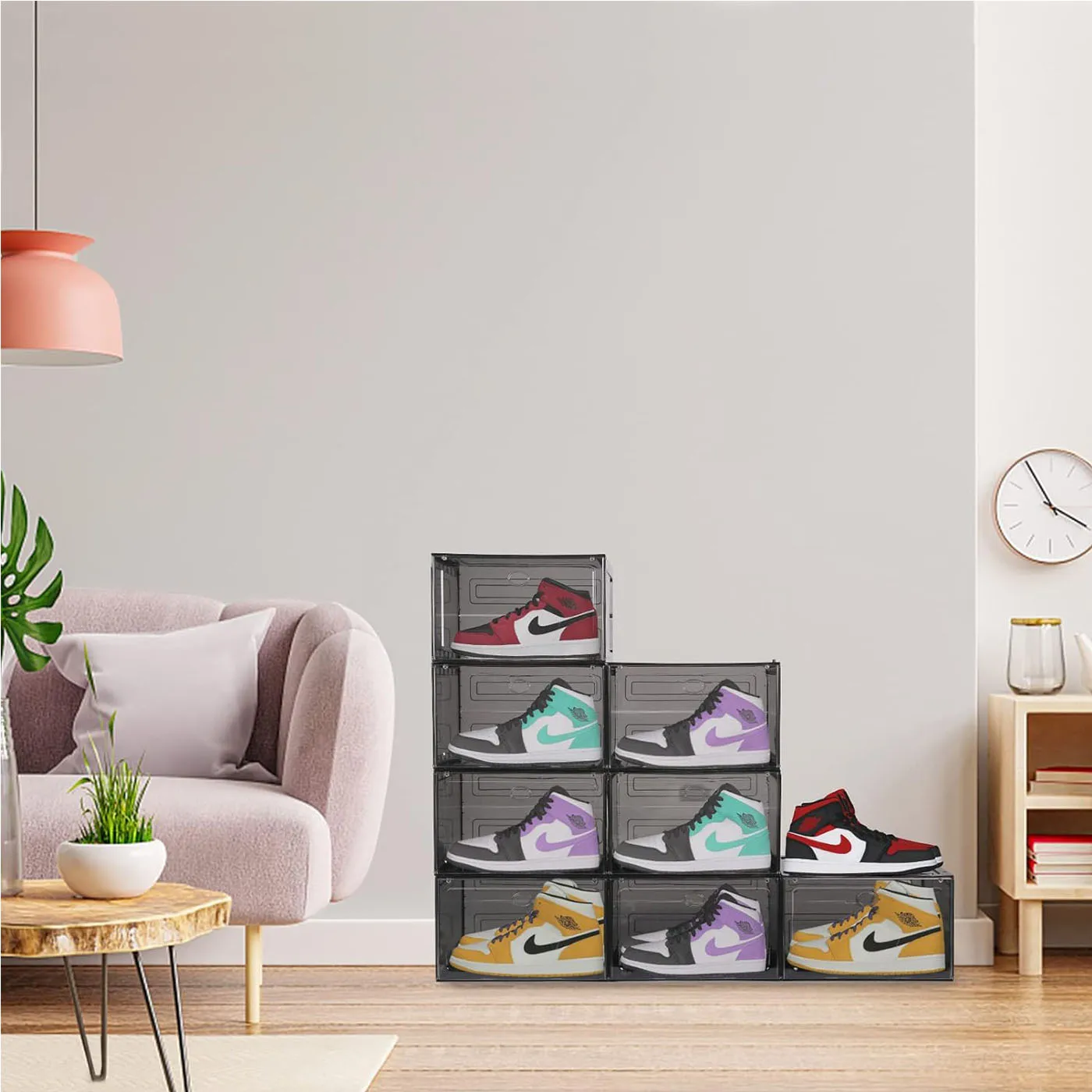 12-Piece Foldable Boot Shoe Storage Box Stackable PP Material Eco-Friendly Organizer 20.5" X 12.5" X 5.5" Storing Shoes