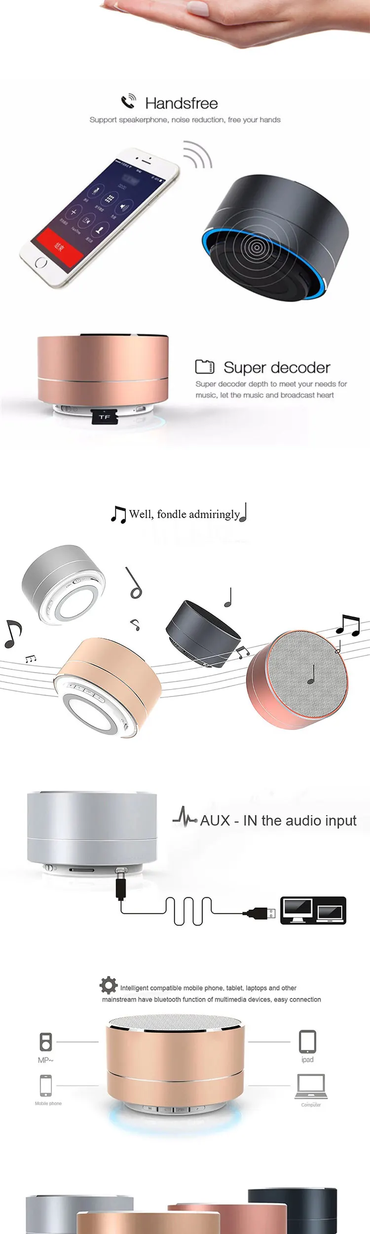 Outdoor With LED Light Handsfree Stereo Sound BT Wireless Mini Portable Speaker - ANKUX.COM