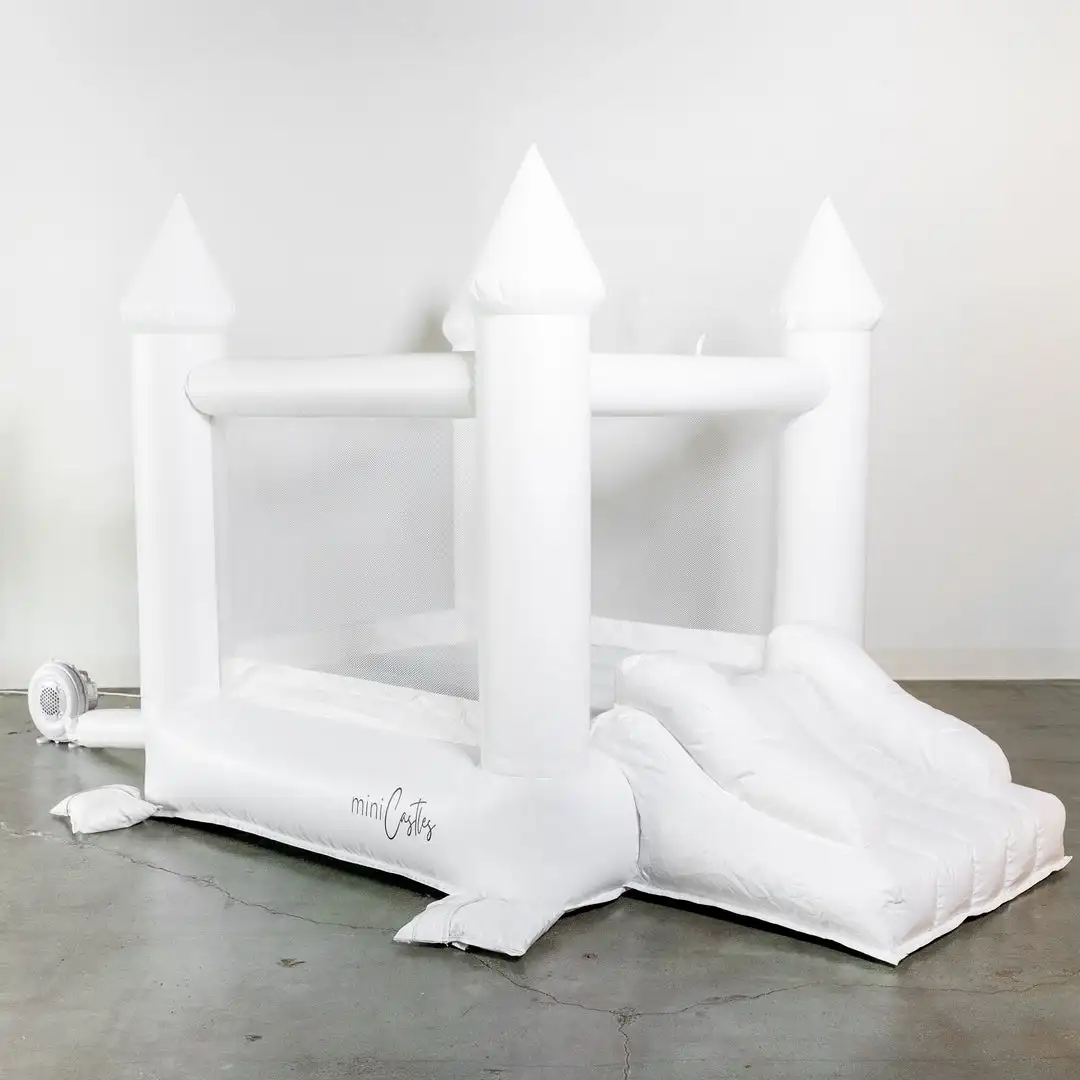 

Hot Sale Ready To Ship Commercial PVC Inflatable Mini White Bounce House With Slide For Sale Come With Air Blower