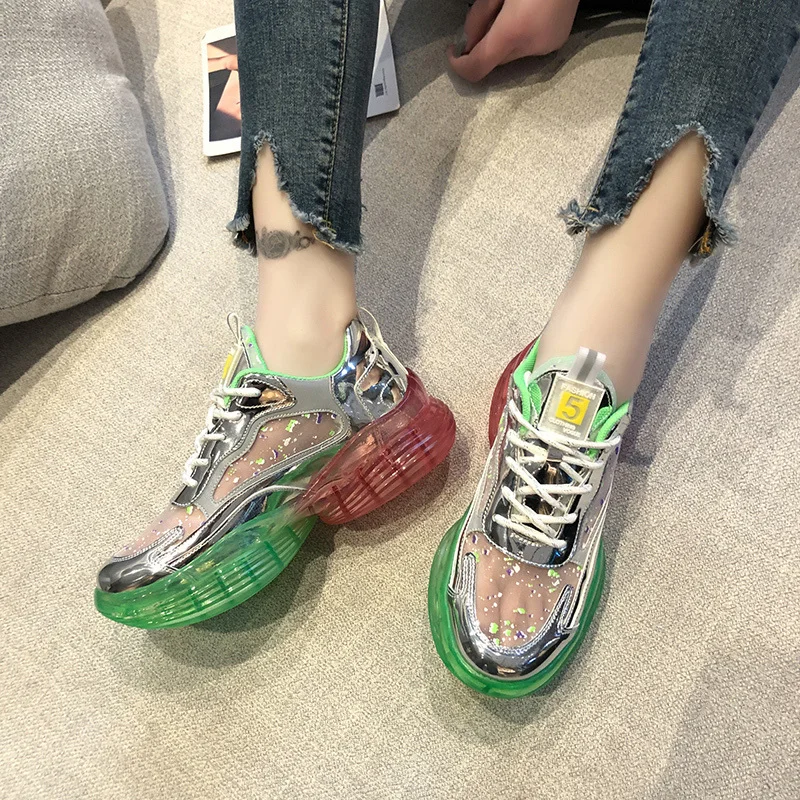 

2020 New Women Platform Chunky Sneakers Casual Vulcanize Shoes Luxury Designer Female Fashion Sneakers Cool jelly casual shoes