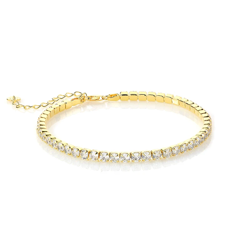 

Fashion 18K Gold Plated 3mm Iced Out Cubic Zirconia Bracelets Jewelry 925 Sterling Silver Cz Tennis Chain Bracelet