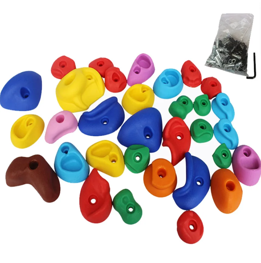 

Kids plastic material climbing wall hold 32 pcs outdoor public playground cheap rock climbing holds, Mixed color