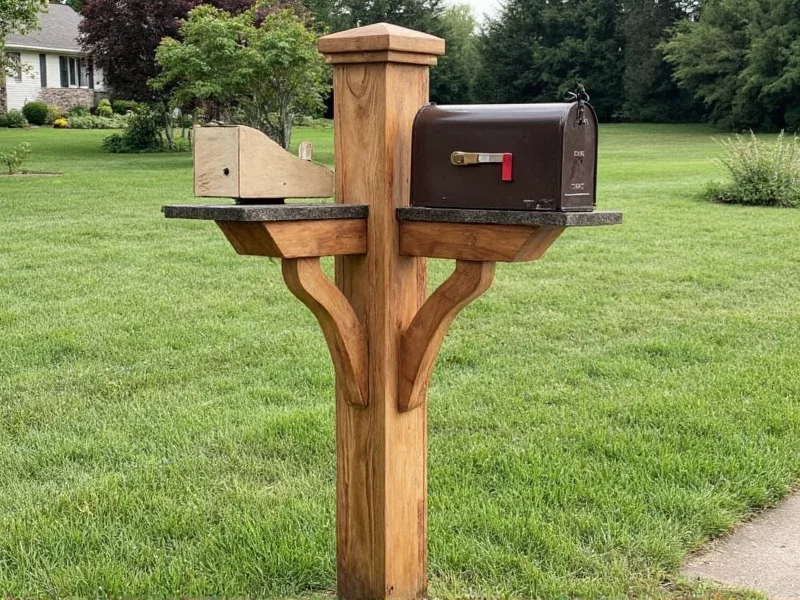Reclaimed cedar mailbox post with decorative brackets