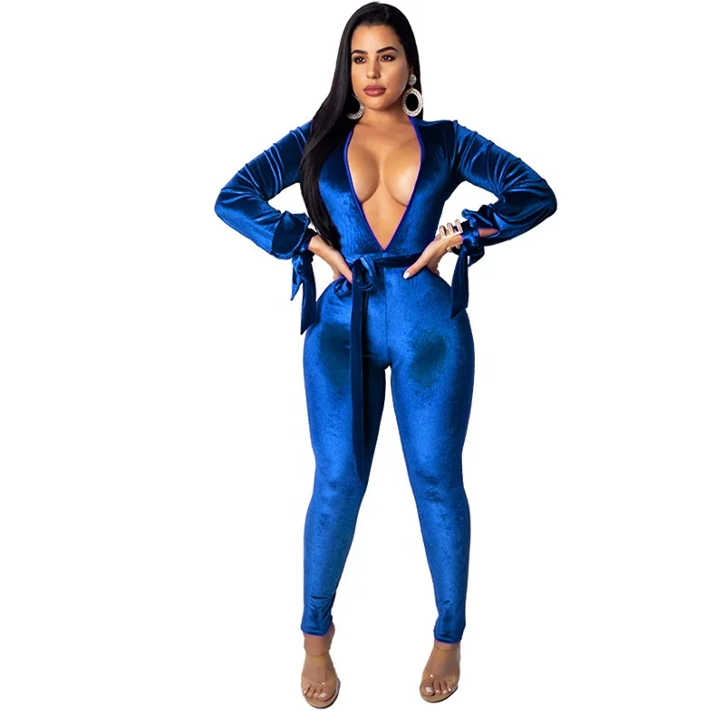 

B62230A New Arrival Ladies Jumpsuits Rompers Pants One Piece Fall Long Sleeve Sexy Club Wear Custom Women Jumpsuit, Blue/purple