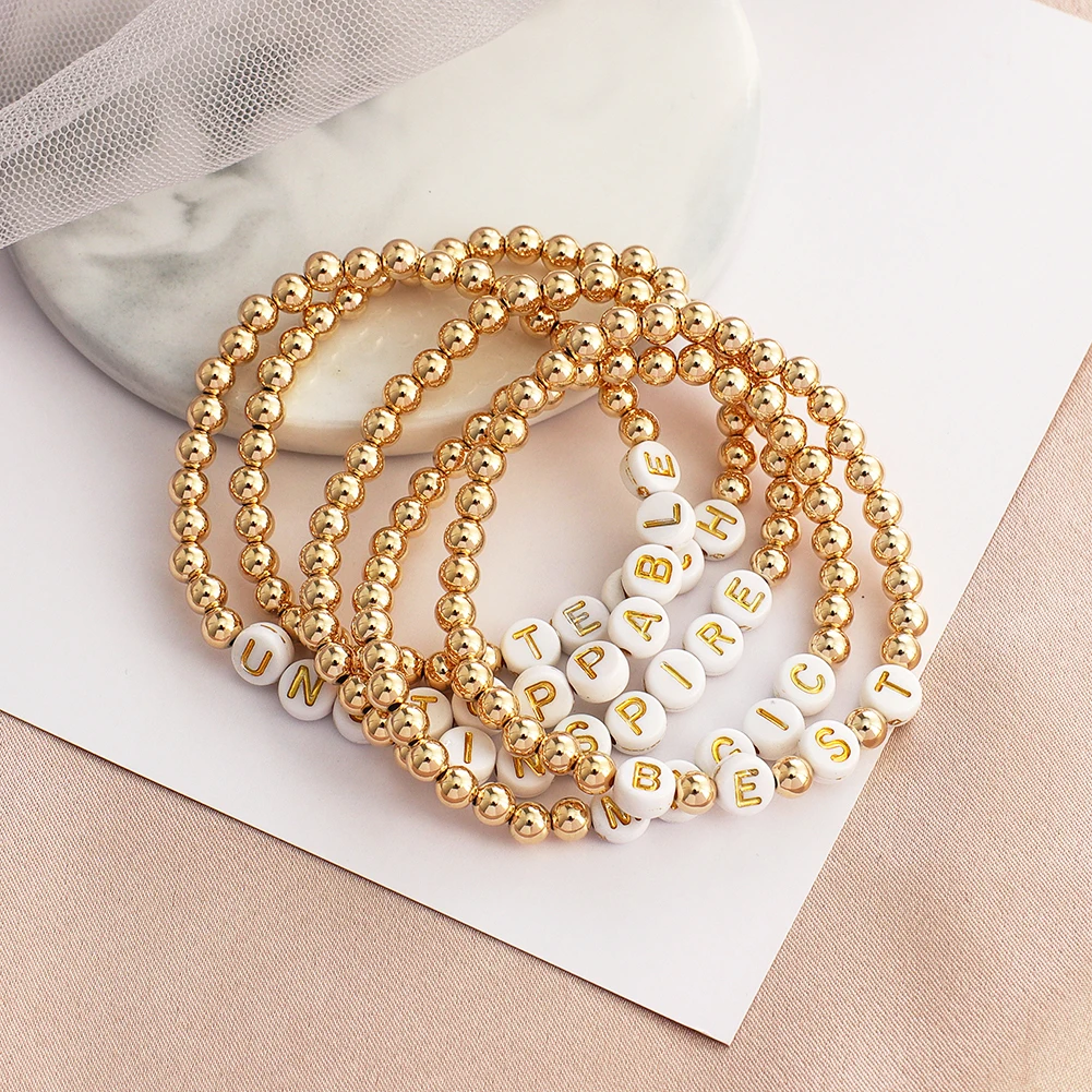 

Beads bracelet high polished Gold inspired beaded stretch bracelet jewelry, Picture shows