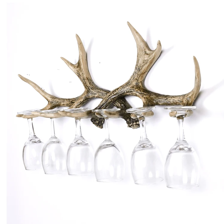 

Resin Double Antler Cup Holder Wall-mounted Hanging Wine Glass Rack Crafts Antler Decor