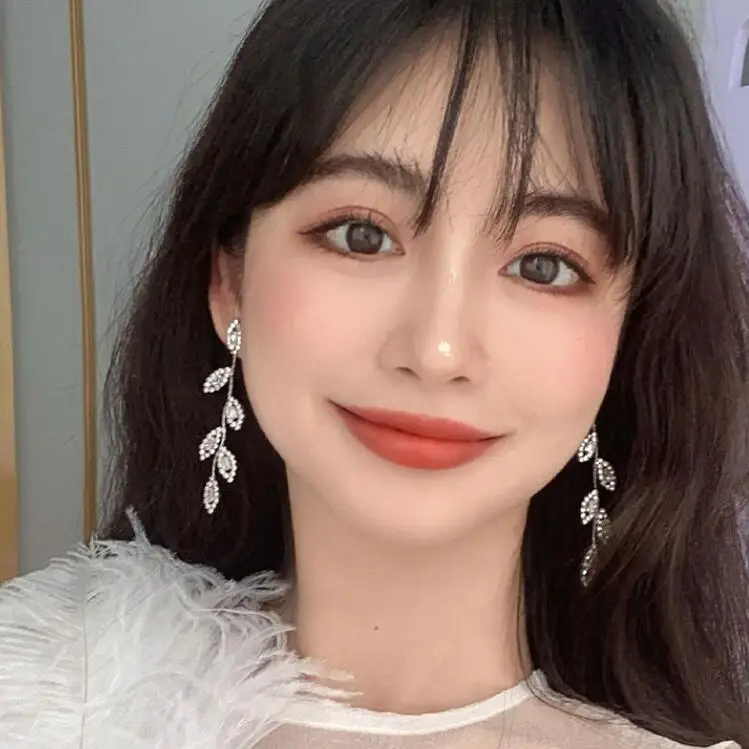 

Kaimei Full diamond zircon earrings super flash luxurious long style modified face fashion wild cubic zircon leaf earrings, Many colors fyi