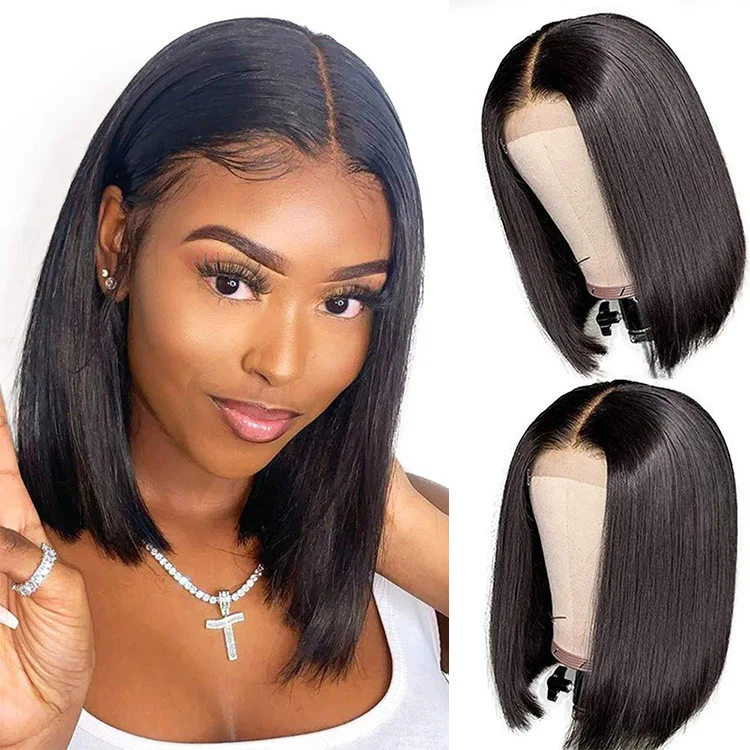 

Human braided hair natural color BOB head set 4*4 Lace the human hair wigs Hand woven front lace headgear