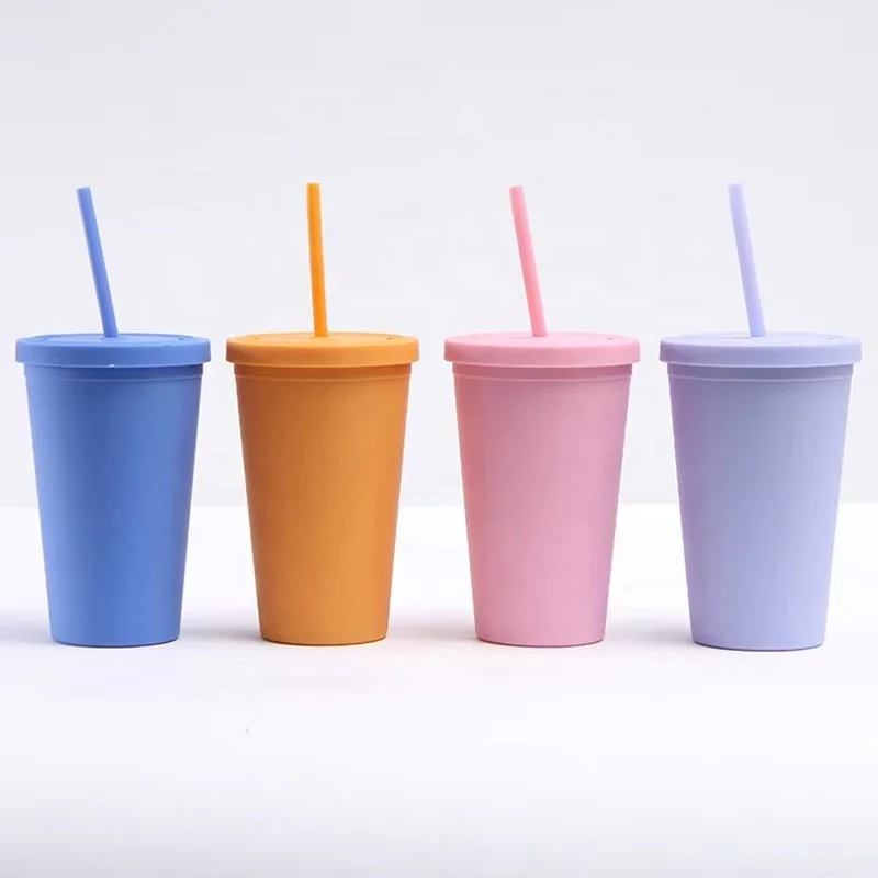 

Portable Coffee Cup, Student Straw Cup, Double-Layer Insulated Plastic Cup