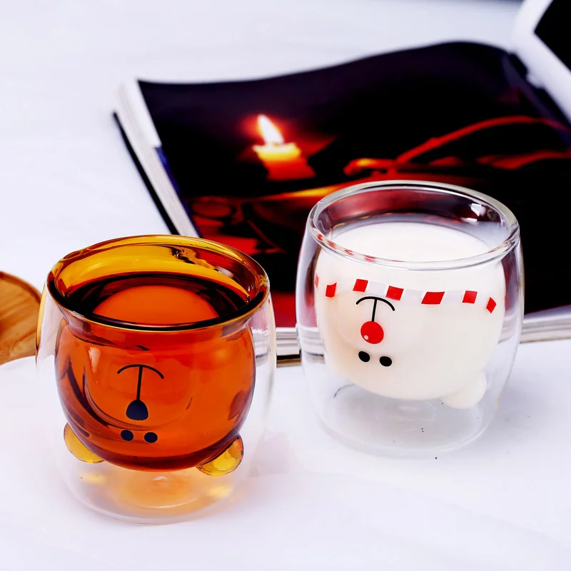 

2022 Cartoon Cute Cat Bear Glass Mugs Tea Double Wall Glass Cups Water Cup Mugs Simons Cat Cup For Gift Sets, Depend on products