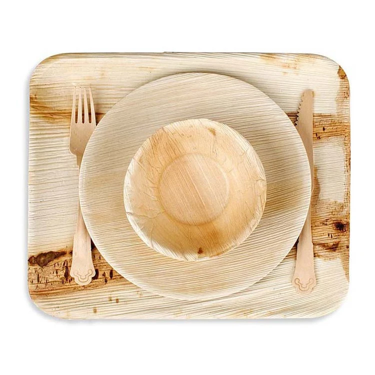 

New Eco-friendly Kitchen Products Outdoor Travel Zero Wast BBQ Disposable Bamboo Areca Palm Leaf Plates for Wedding Party Picnic, Natural