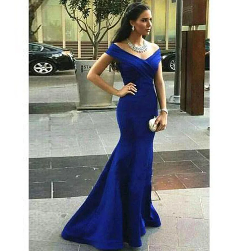 

Off Shoulder Royal Blue Dresses Floor Length sleeveless Long Dress Women Evening Dresses Long