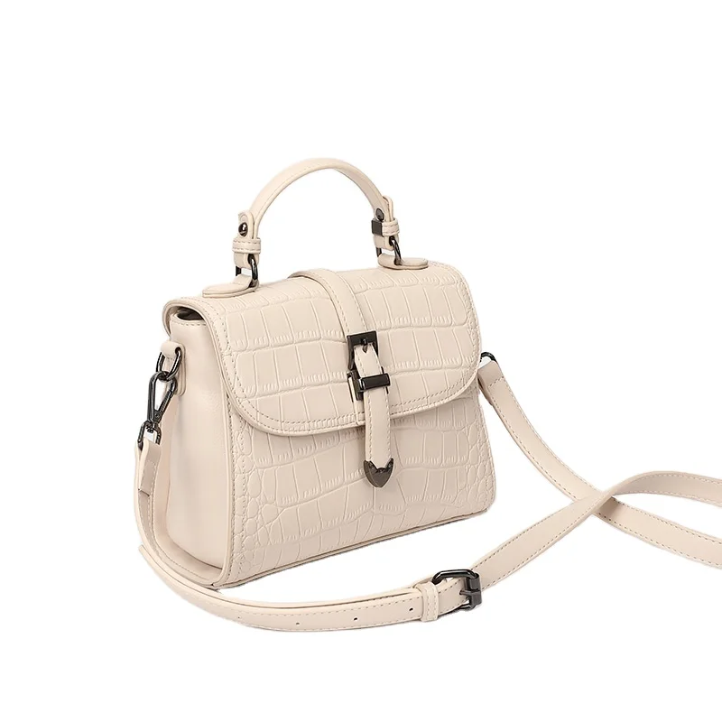 

New Design Vintage Vegan Women Genuine Leather Alligator Bag Handbags, Black, beige