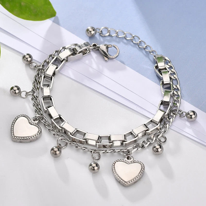 

Custom laser logo on charm bracelet with 1pc moq stainless steel bracelet, Plated