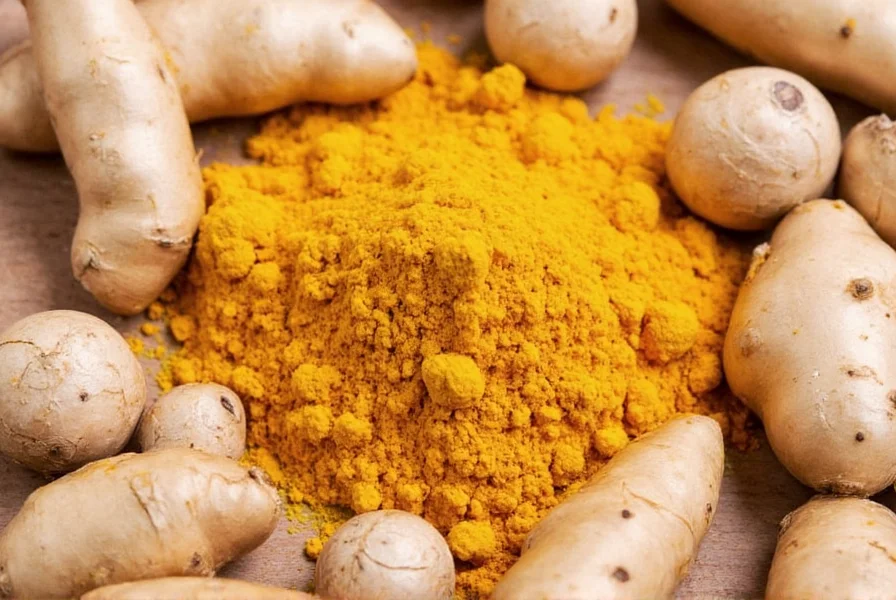 Turmeric root and ginger root side by side showing their natural forms