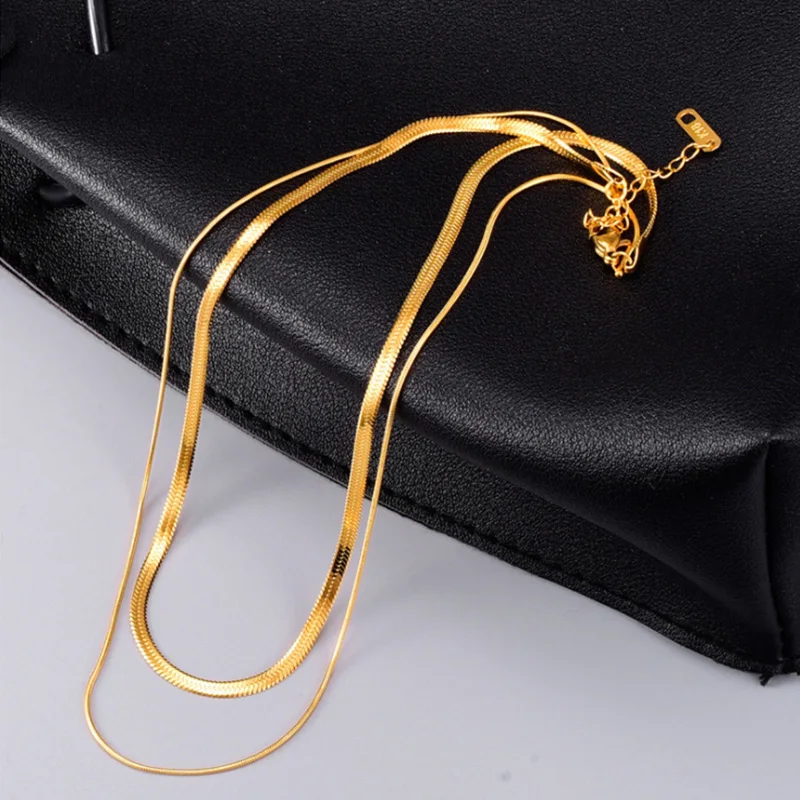 

Tarnish Free PVD Plated Stainless Steel Jewelry Wholesale Thin Double Layered Chain Snake Chain Necklace Trendy Jewelry