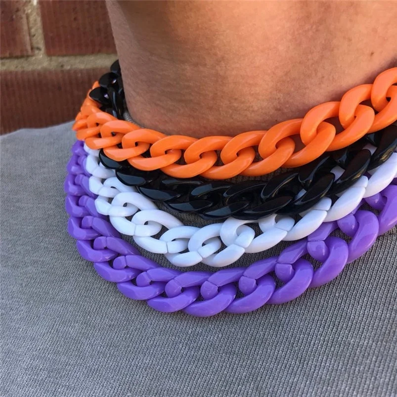 

SC 2022 Fashion Hiphop Necklace Chocker Jewelry Men Summer Bohemian Colorful Thick Acrylic Chain Necklace, White,orange,black,blue,purple