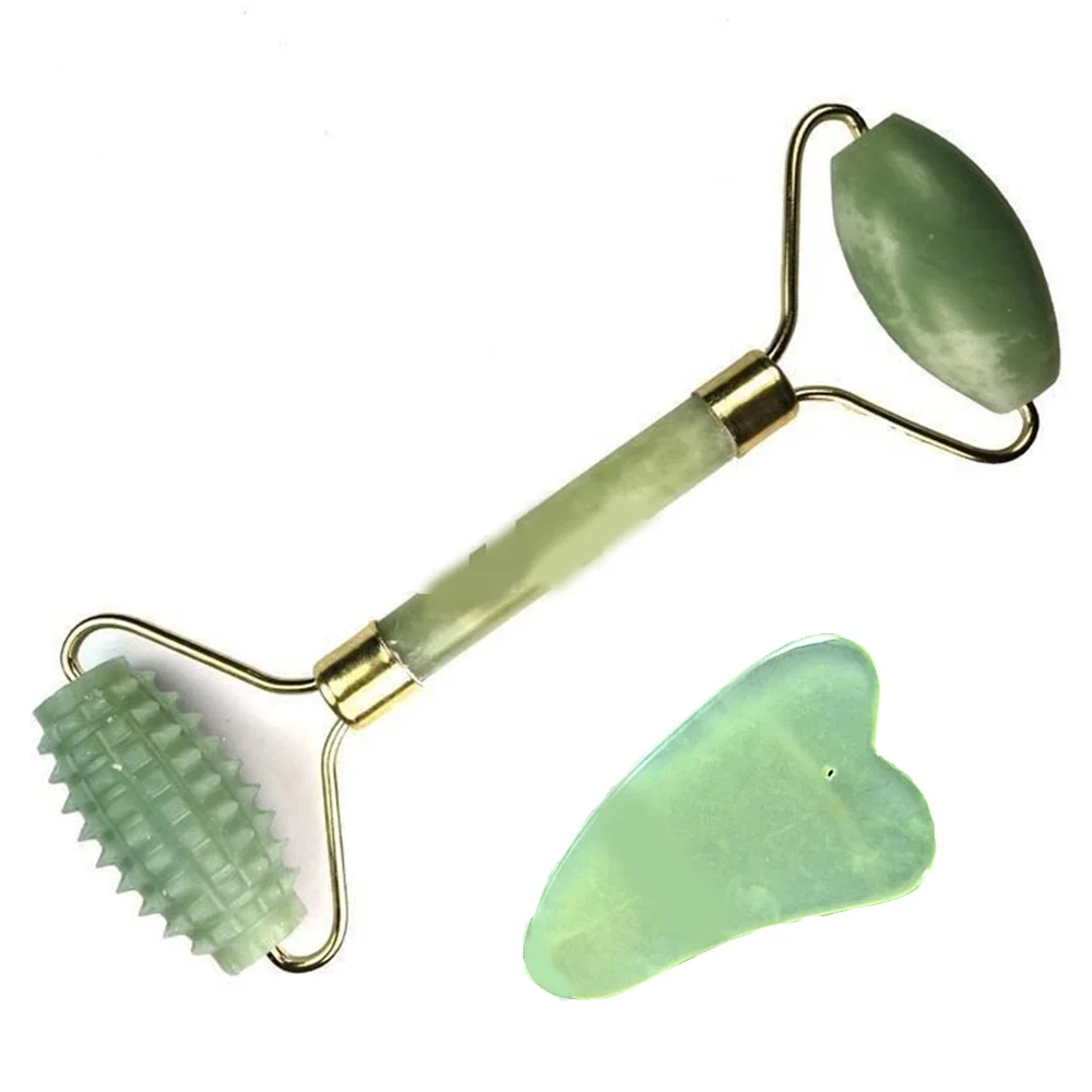 

Facial Roller Double Heads Jade Stone Face Lift Hands Body Skin Relaxation Slimming Beauty Health Skin Care Tools jade roller, Green