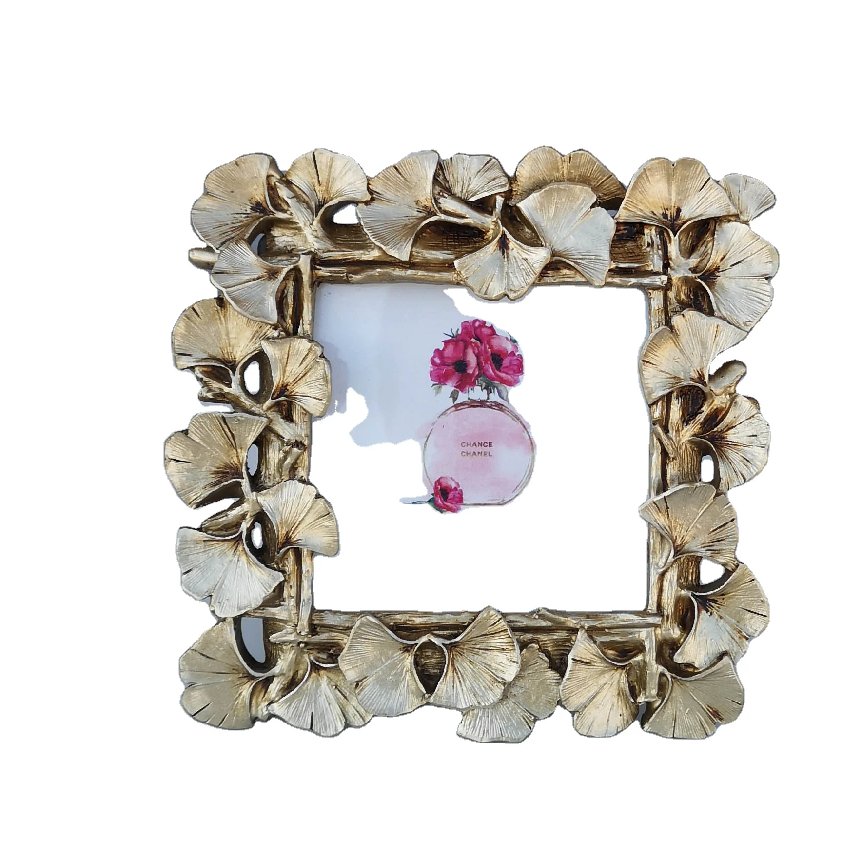 

Unique European Ginguo Leaf Shape Frame 4 Inch Squared Resin Photo Frame