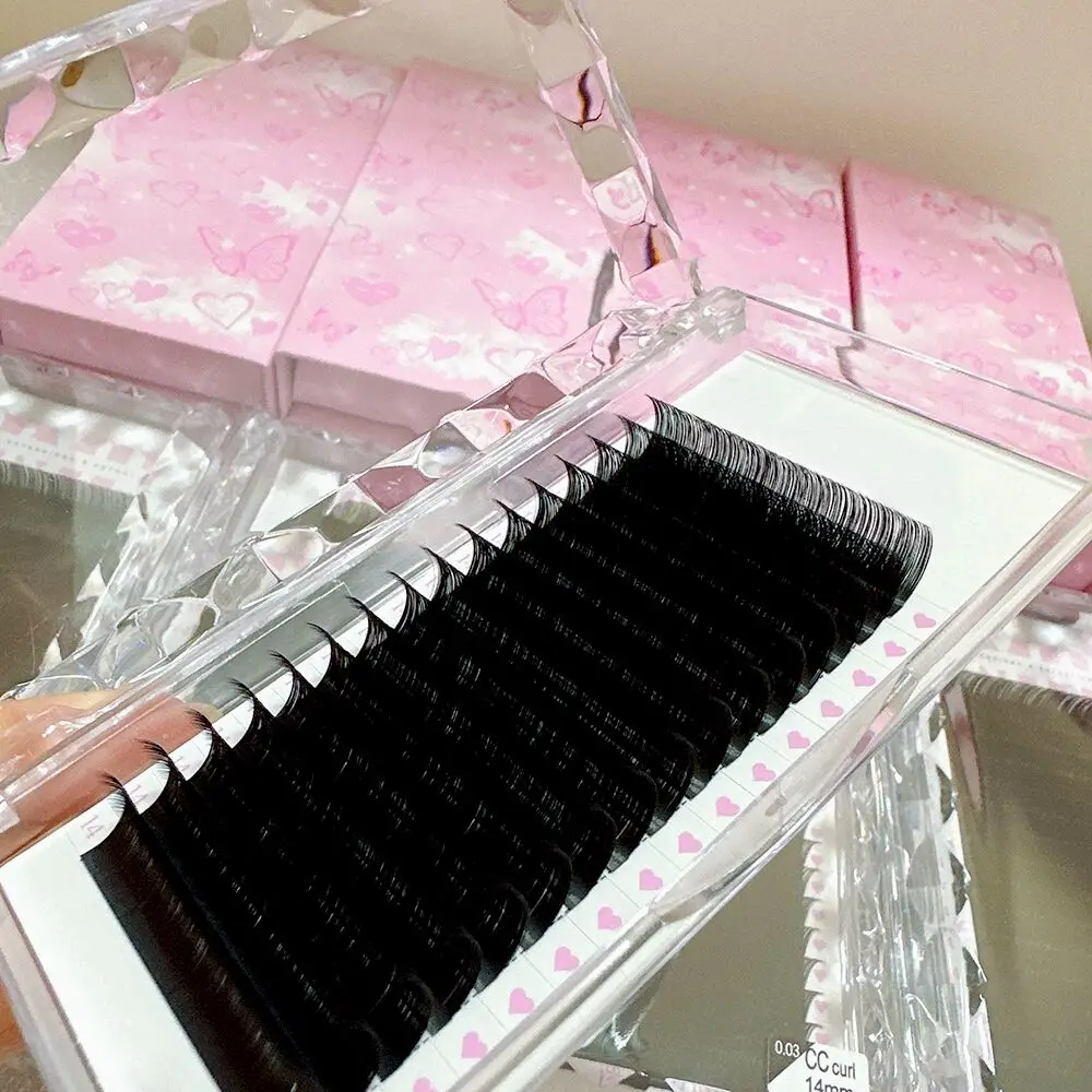 Wholesale 0.02 L M U 6-25mm  Dark Matte Cashmere Lash Trays Korean PBT Easy Fan  Individual Eyelash Extensions Supplier