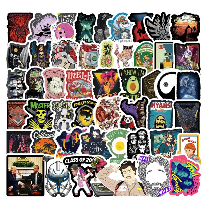 51Pcs Spoof Hip Hop Cool Graffiti Stickers Paper Decal Home Decoration Skateboard Luggage Laptop Die Cast Stickers